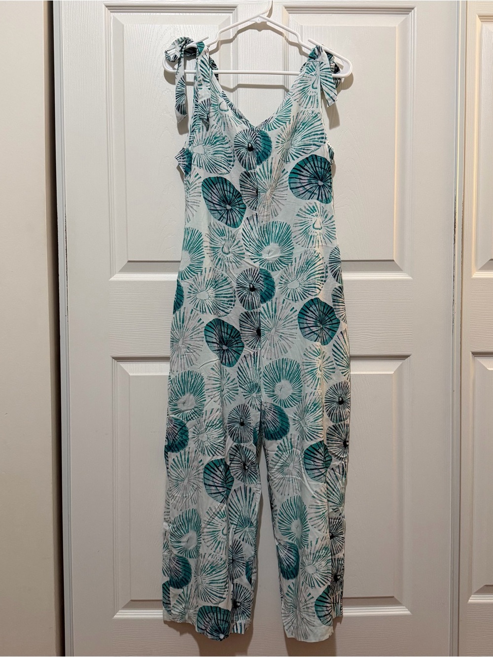KAHULALE’A Waikulani Jumpsuit in White Aqua Opihi